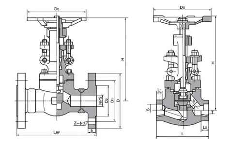 高壓鍛鋼截止閥外形尺寸圖