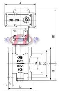 VQ947電(diàn)動(dòng)V型球閥 法蘭式外形尺寸圖