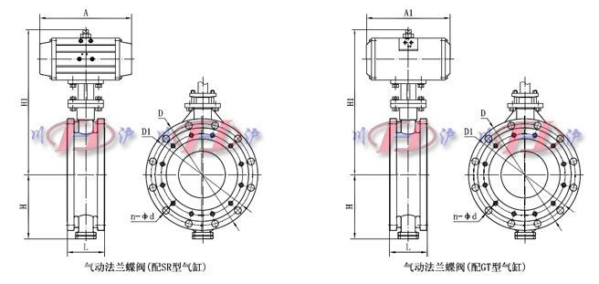 氣動法蘭蝶閥外形尺寸圖