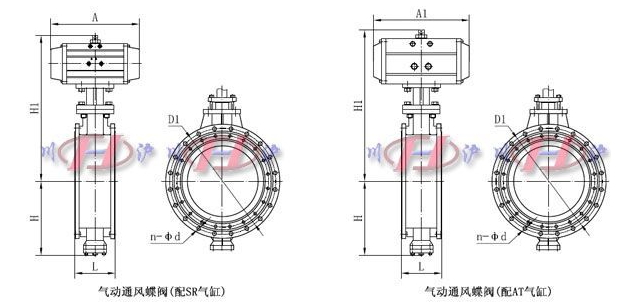 氣動通風蝶閥外形尺寸圖