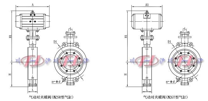 氣動對夾蝶閥外形尺寸圖