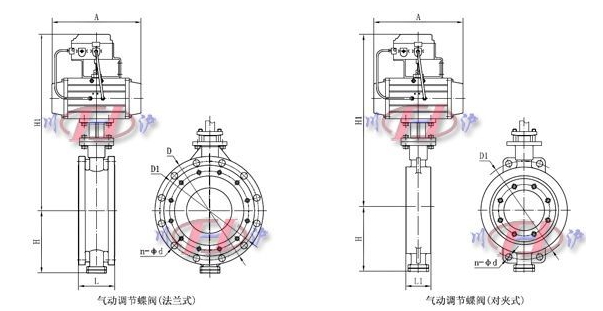 氣動調節蝶閥外形尺寸圖