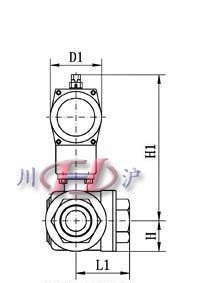 氣動(dòng)内螺紋三通球閥 側(cè)視圖 