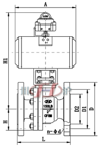 Q641F/H氣動(dòng)法蘭球閥(fá) （美标閥體） 主要外形尺寸圖