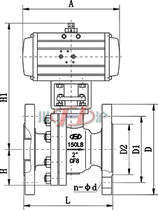 Q641F46氣動襯氟球閥 連接尺寸圖
