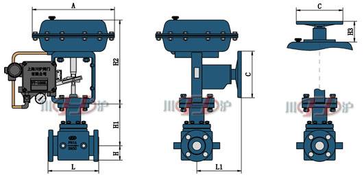ZJSBW氣動(dòng)夾套保溫調(diào)節閥 外形尺寸圖