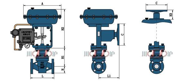 ZJSPF46氣動襯(chèn)氟調(diào)節閥 外形尺寸圖