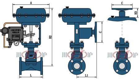 ZJSG氣動(dòng)隔膜調(diào)節閥 外形尺寸圖
