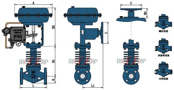 JSGW-P(M)氣動高溫調節閥 外形尺寸圖