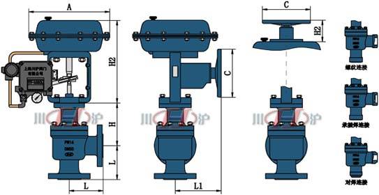 ZJSJ氣動薄膜角型調節閥 外形尺寸圖