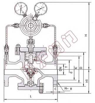 YK43H氣體減(jiǎn)壓閥(fá) 外形尺寸圖