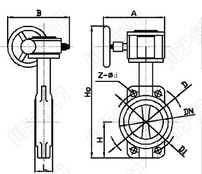 軟密封對(duì)夾蝶閥(fá) 外形尺寸圖