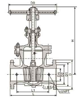 BZ41H夾套保溫閘閥外形尺寸圖