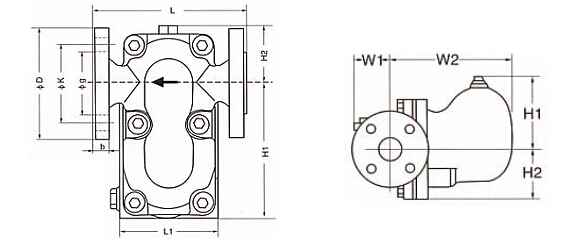 杠杆浮球式蒸汽疏水閥(fá)外形尺寸圖(tú)