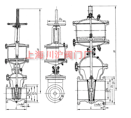 Z641H氣動(dòng)法蘭閘閥(fá)外形尺寸圖
