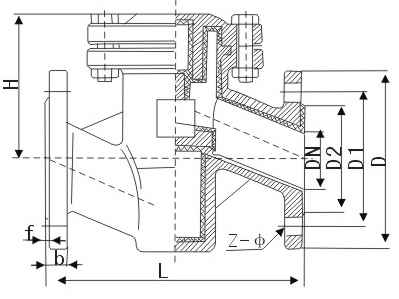 H41F46襯(chèn)氟止回閥(fá)外形尺寸圖